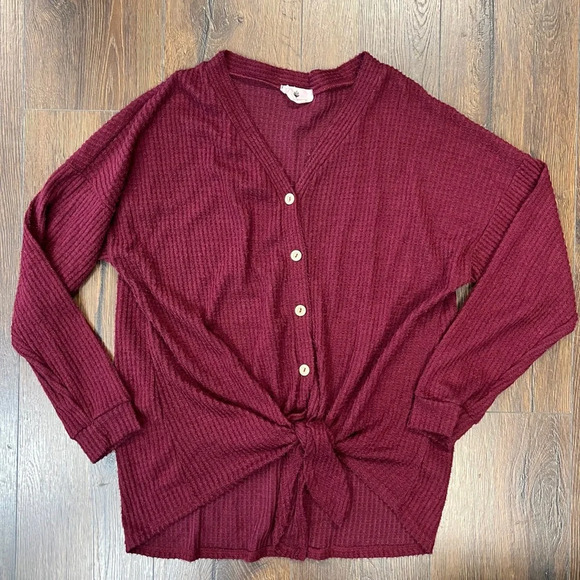 Betsey’s waffle knit front tie top SZ SM - Picture 2 of 6